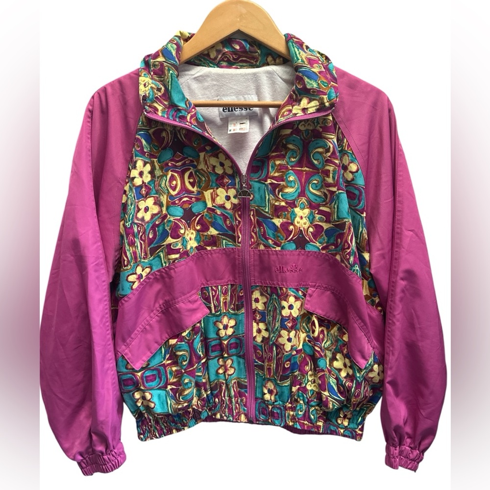 Vintage Retro Ellesse Classic Outdoor Windbreaker Zip Up Jacket Pink Floral L